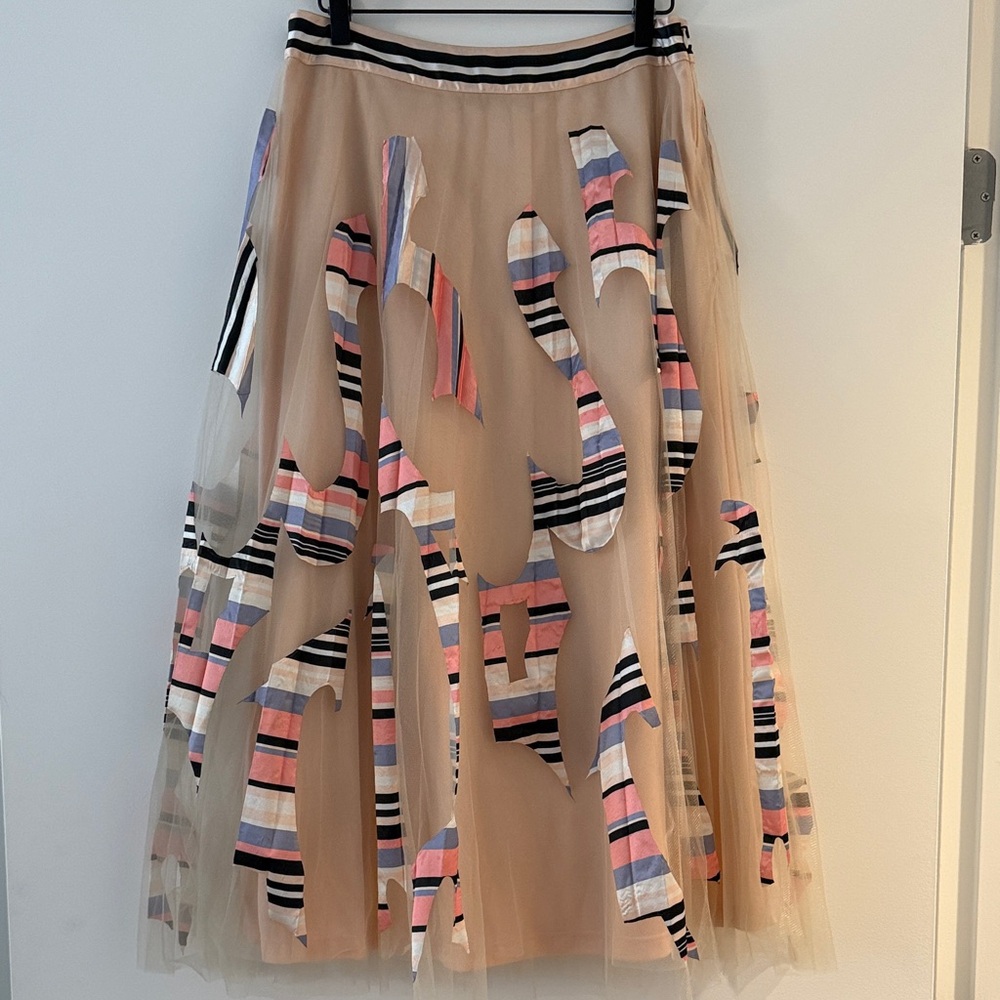Anthropologie A-Line Skirt with Pink and Cream Accents